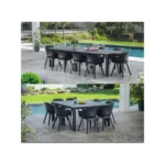 Table de Jardin Modulable 2 Plateaux 147x90cm Résine Aspect Bois Gris Graphite Julie KETER – Image 3