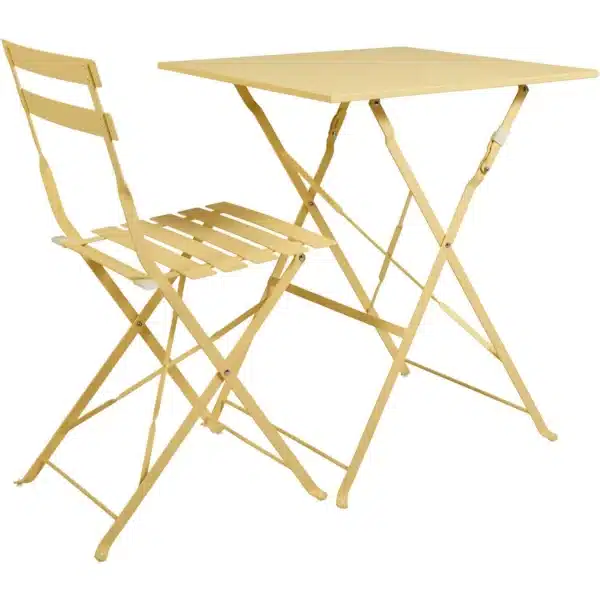 Ensemble Balcon Pliant Bistrot 1 Table, 2 Chaises Acier Jaune HYBA