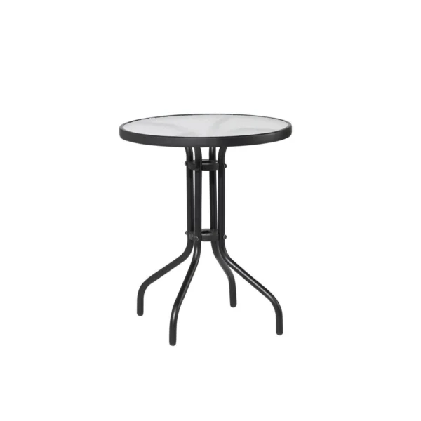 Table de Balcon Ronde 60cm Acier Noir Plateau en Verre Naples HYBA