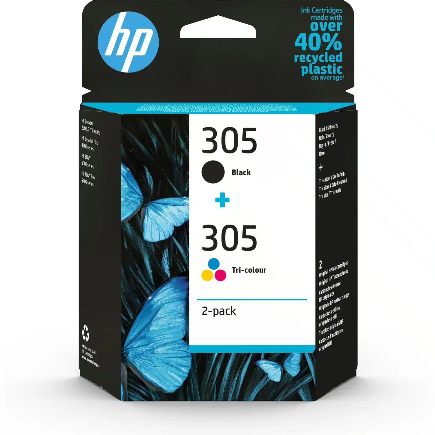 0195161227042 Pack de 2 cartouches d'encre HP 305 Noir + 3 couleurs authentiques HP – Image 1