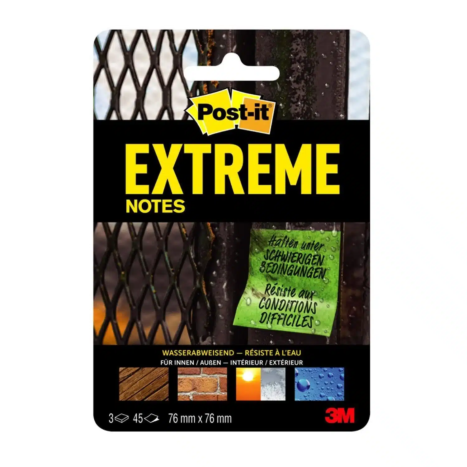 0638060268988 Bloc notes Extreme, 3 blocs, 45 feuilles 76 x 76 mm POST-IT – Image 1