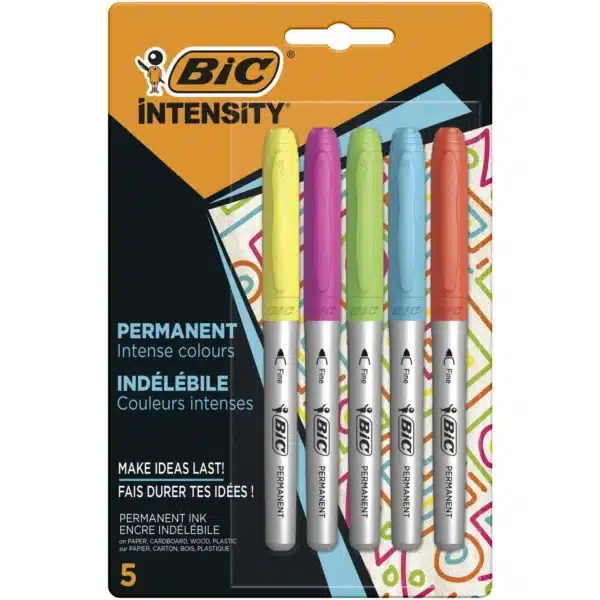 Marqueur permanent coloris assortis intense x5 BIC