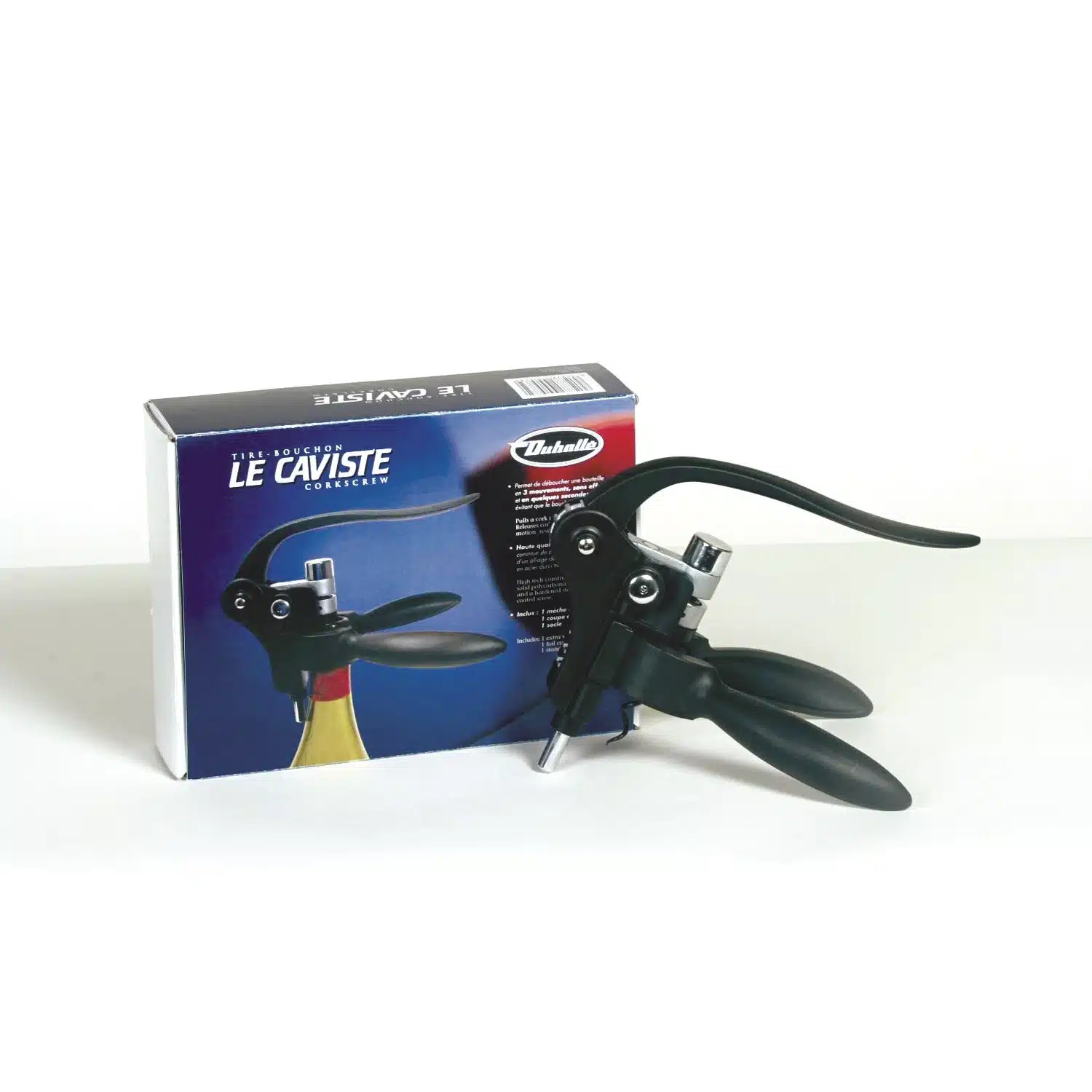 3242770005732 Tire-bouchon à crémaillère Le Caviste métal noir avec coupe-capsule - DUHALLE – Image 1