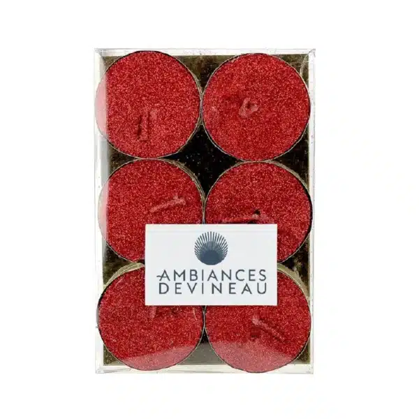 Bougie chauffe plats Rouge Pailletée x6 AMBIANCES DEVINEAU