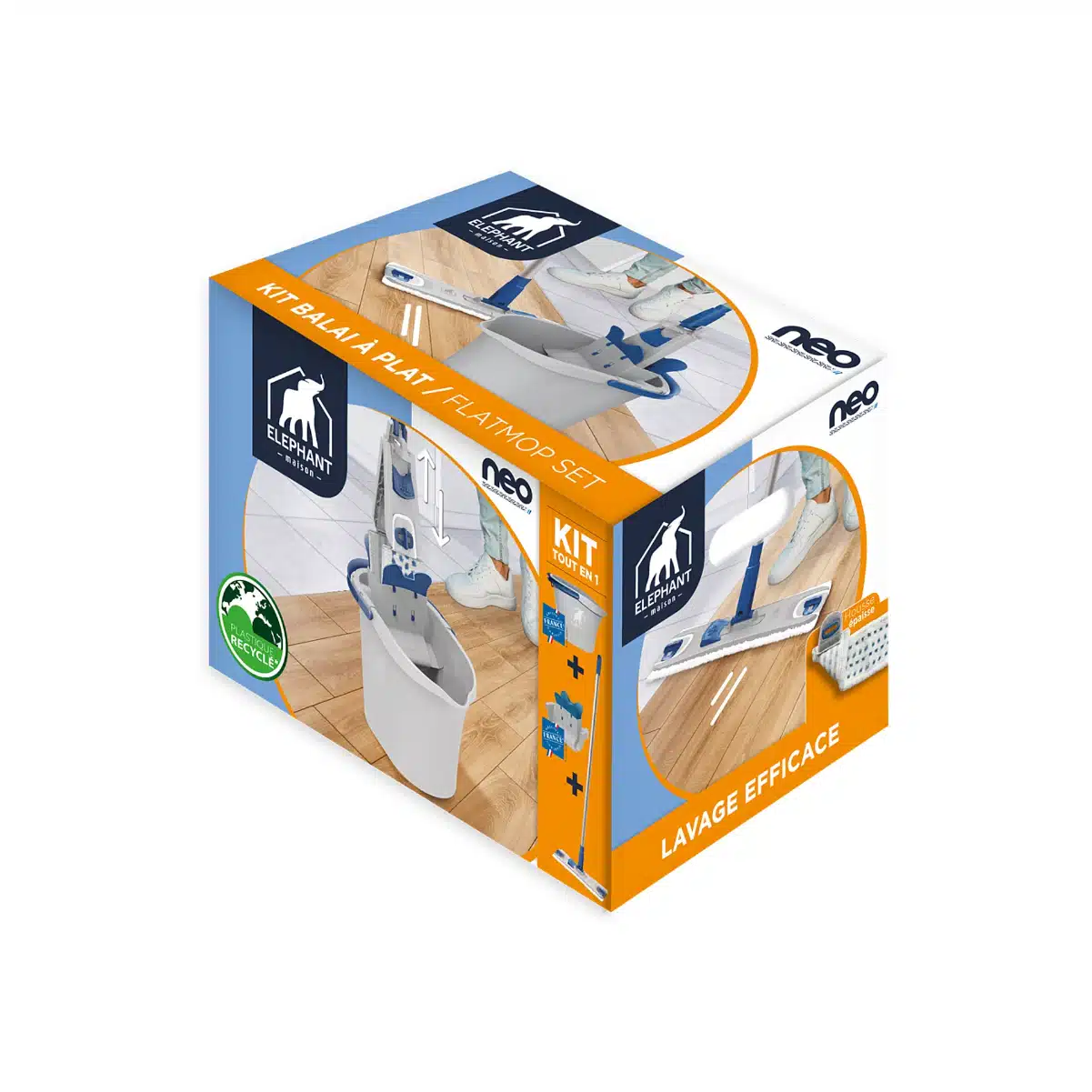 3543534965072 Kit balai plat NEO System Complet avec seau essoreur 14 L - ÉLÉPHANT – Image 1