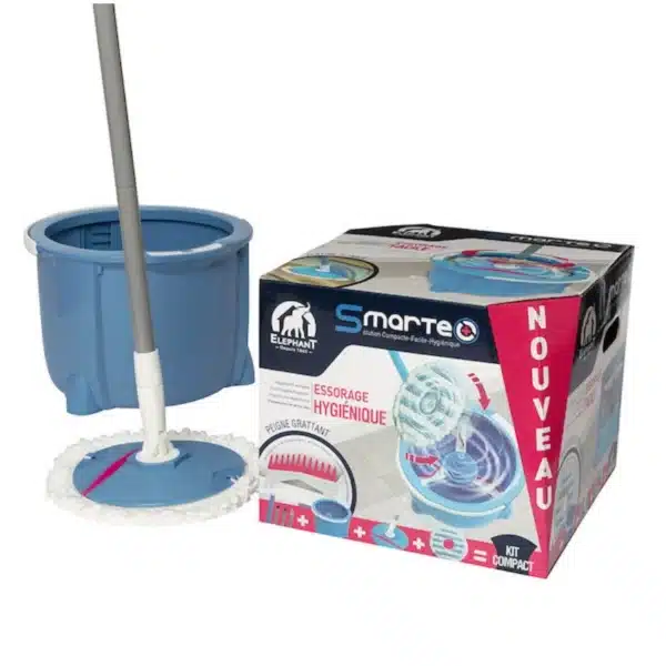 Kit lavage sols Smarteo balai microfibre + seau essoreur intégré - ELEPHANT
