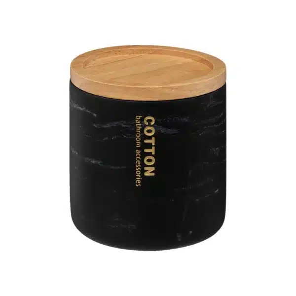 Pot À Cotons Noir Léa Couvercle Hévéa Effet Marbre - 5five