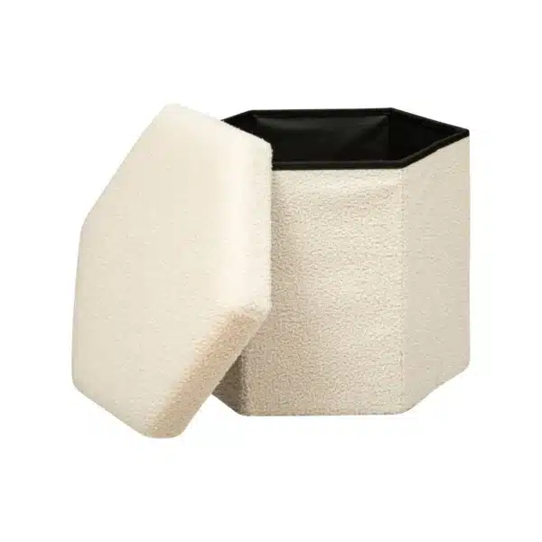 Pouf pliant Jaiko en bouclette 40x38cm blanc ivoire ATMOSPHERA