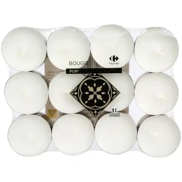 24 bougies chauffe-plats blanches godet or