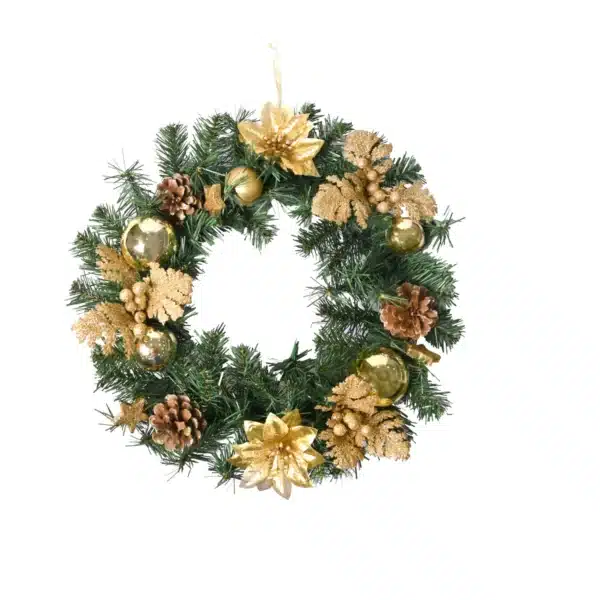 Couronne de fleurs avec décorations dorées 45cm vert CARREFOUR