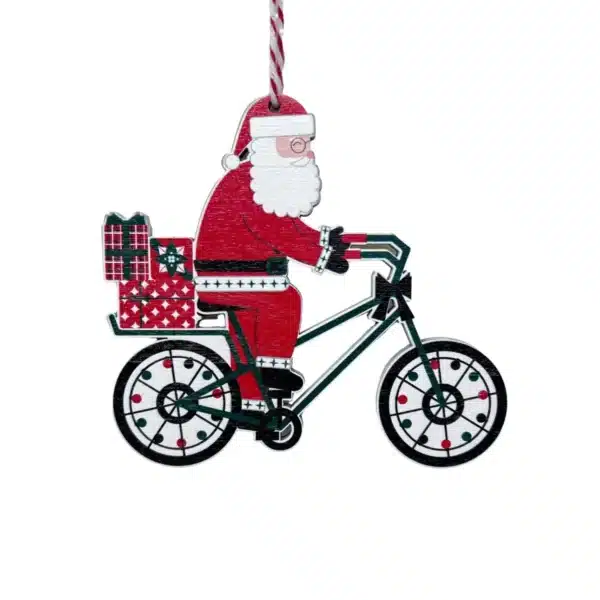 Décoration Père Noël à vélo en bois 11x4x10 cm Rouge - CARREFOUR