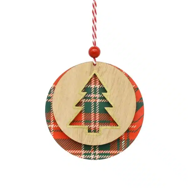 Boule à Motifs Sapin Tartan en Bois 9.4cm - CARREFOUR