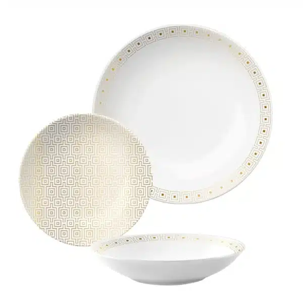 Service Vaisselle 12 pièces Blanc et Doré CARREFOUR HOME