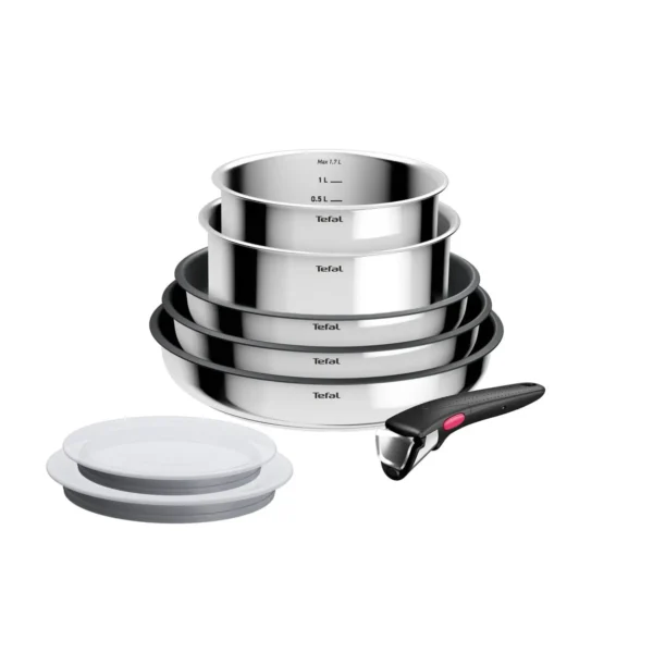 Batterie de cuisine Ingenio Cook Eat 8 pièces Empilables Acier Inoxydable Revêtement Anti-adhésif Tous Feux Dont Induction Poignée Amovible – TEFAL