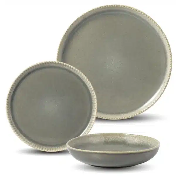 Service à vaisselle 12 pièces Pearl en grès gris - CARREFOUR HOME