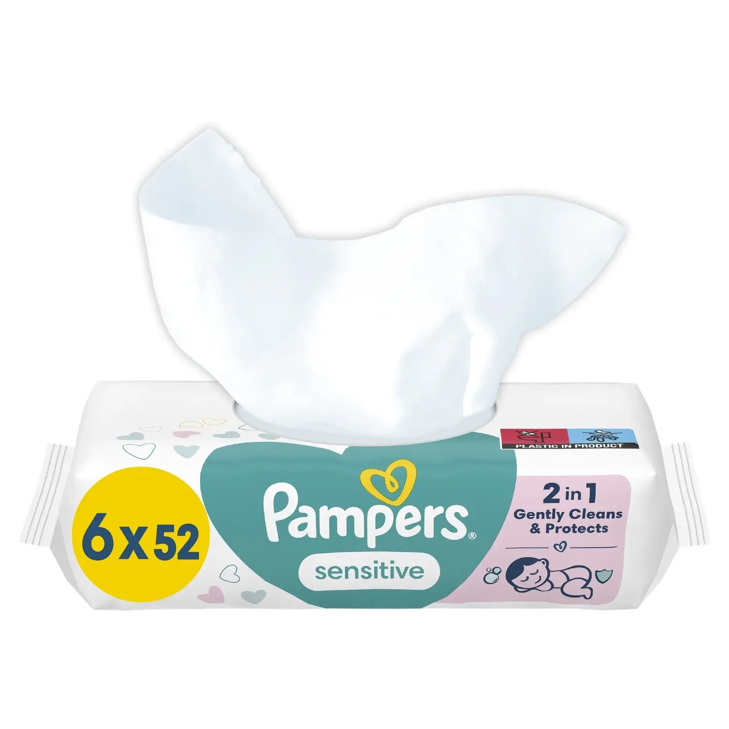 8001841041452 Lingettes bébé Sensitive lot de 6 x 52 (312 lingettes) sans parfum - PAMPERS – Image 1