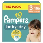 Couches Bébé Baby-Dry Taille 3 (6-10 kg), Trio Pack – PAMPERS