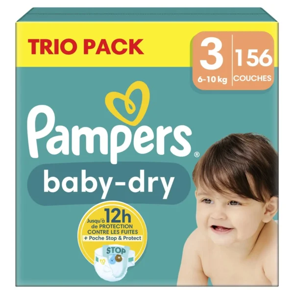 Couches Bébé Baby-Dry Taille 3 (6-10 kg), Trio Pack – PAMPERS