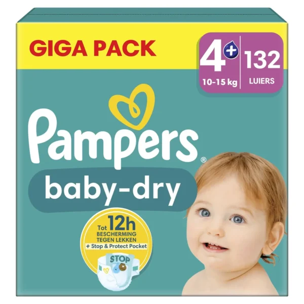 Couches Baby-Dry Taille 4+ Giga Pack 9-16 kg x132 - PAMPERS