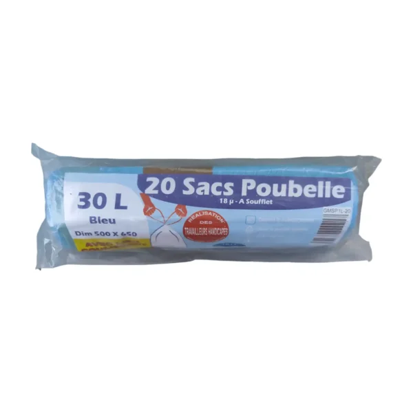 20 sacs poubelle 30L Bleu (500x650) - Iris