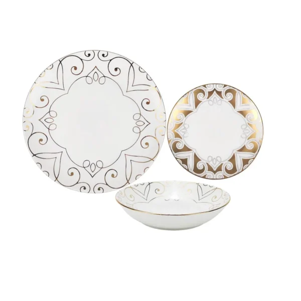 Service Vaisselle 12 pièces à Motif Doré – Générique