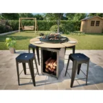 Brasero Plancha Extérieur Bergen avec table en bois, 4 roulettes et housse – HYBA – Image 2