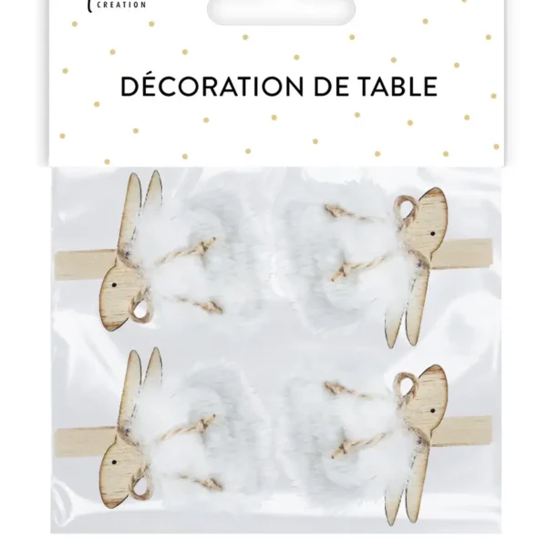 Pinces Décoratives en Bois Motif Lapin Fourrure - Lot de 4 – Générique