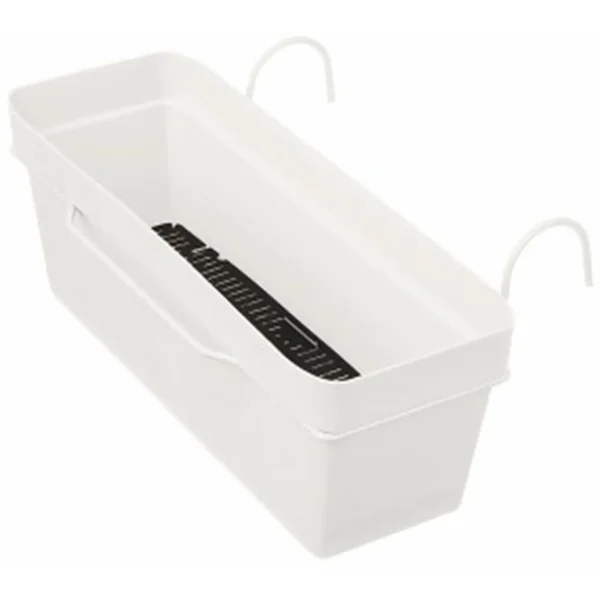 Jardinière avec Réserve d'eau 49x30cm Blanc et Support Balcon – DEROMA
