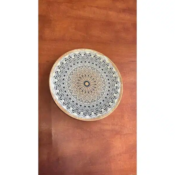 Assiette plate Byzance 27 cm en grès décor mandala bleu et doré - Carrefour
