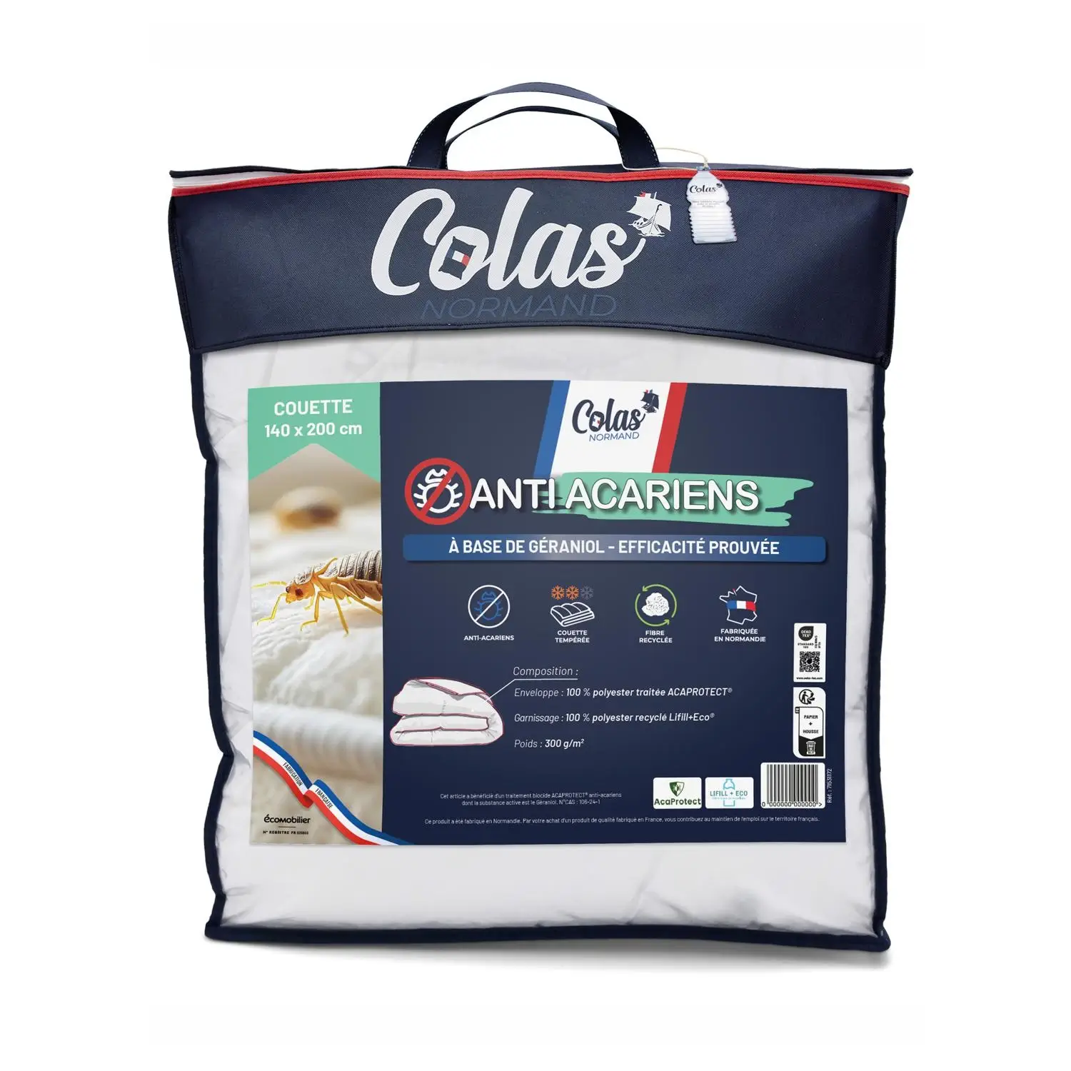 3258525071686 Couette Acaprotect Chaude Ultra Douce Anti-acariens 140x200cm – COLAS NORMAND – Image 1
