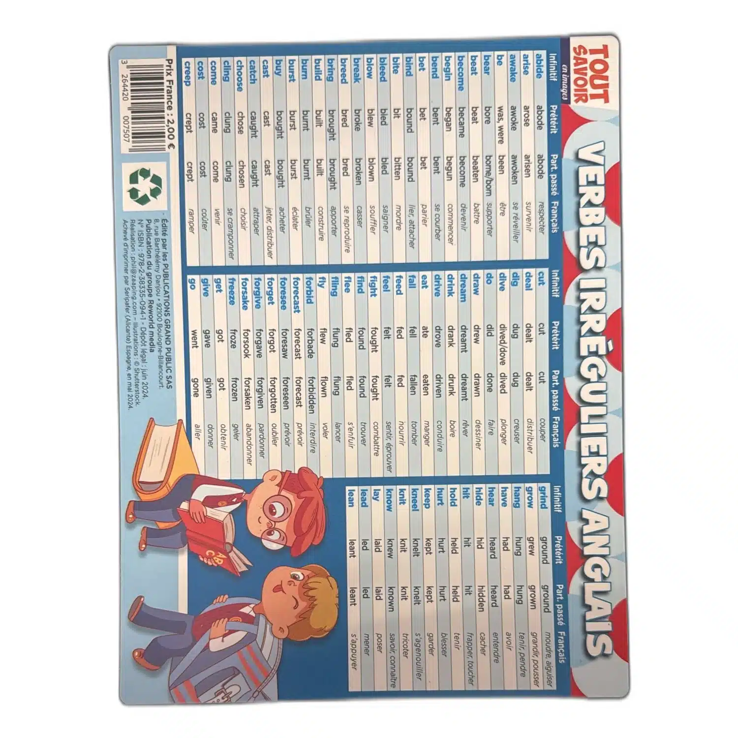 3264420007507 Poster éducatif Verbes Irréguliers Anglais - tableau de conjugaison - Tout Savoir – Image 1