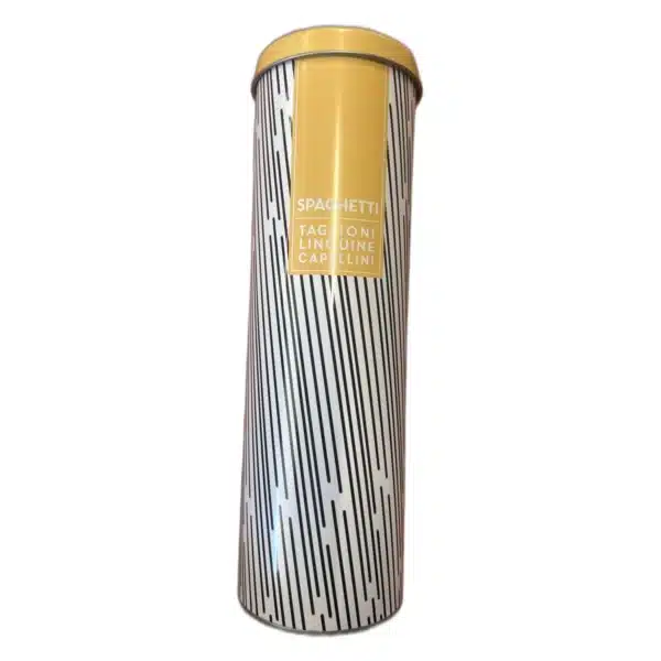 Boîte à spaghetti métal rayée jaune et blanc - Pot de conservation pâtes
