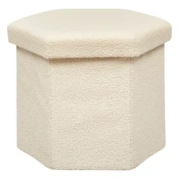 Pouf pliant Jaiko en bouclette 40x38cm blanc ivoire ATMOSPHERA