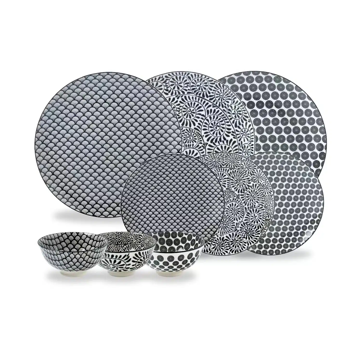 3616473964311 Service à vaisselle 18 pièces noir en porcelaine Kimiko CARREFOUR HOME – Image 1