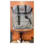 Sac à dos loisir bi-matière gris chiné et simili-cuir caramel