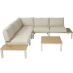 Salon de jardin bas Portofino Canapé d'angle Aluminium Beige 6 pièces – HYBA – Image 3