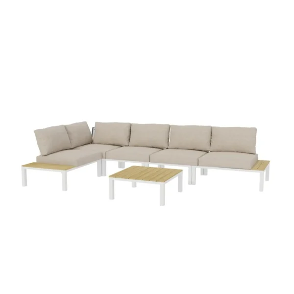 Salon de jardin bas Portofino Canapé d'angle Aluminium Beige 6 pièces – HYBA