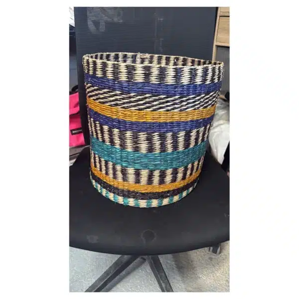 Panier en jonc de mer Carrefour Home Ø35 cm - Cache-pot tressé multicolore fait main
