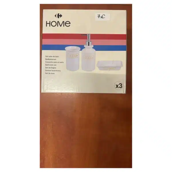 Set de salle de bain Carrefour Home Le Bain - distributeur, porte-brosse et coupelle