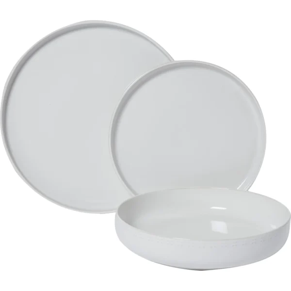 Service à Vaisselle 12 pièces Blanc en Grès CARREFOUR HOME