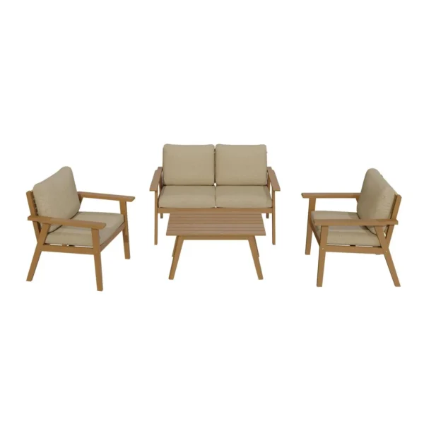 Salon de Jardin Bas Halong 4 personnes en bois beige – HYBA