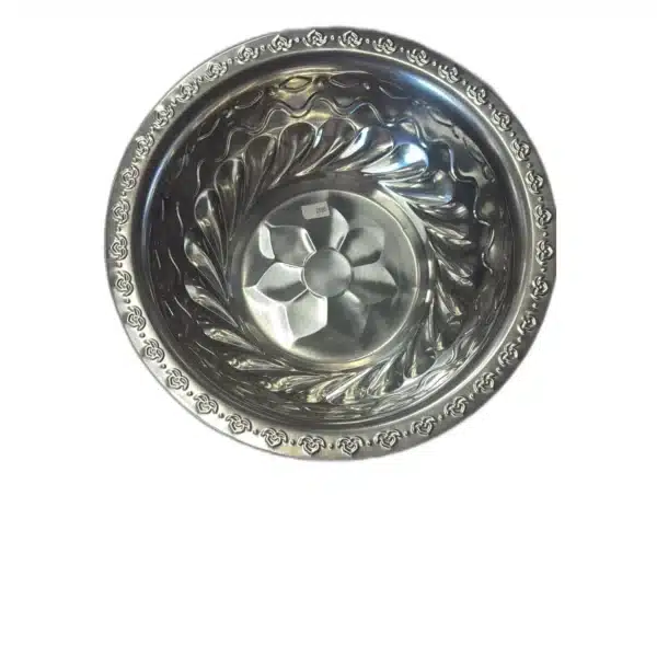 Saladier décoratif en métal chromé Ø30 cm - décor floral repoussé