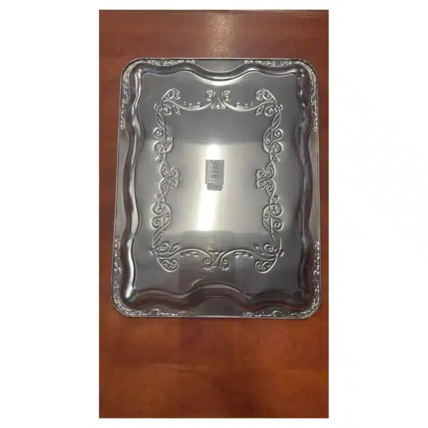 Plateau de service rectangulaire chromé à décor baroque - 44,5 x 34,5 cm