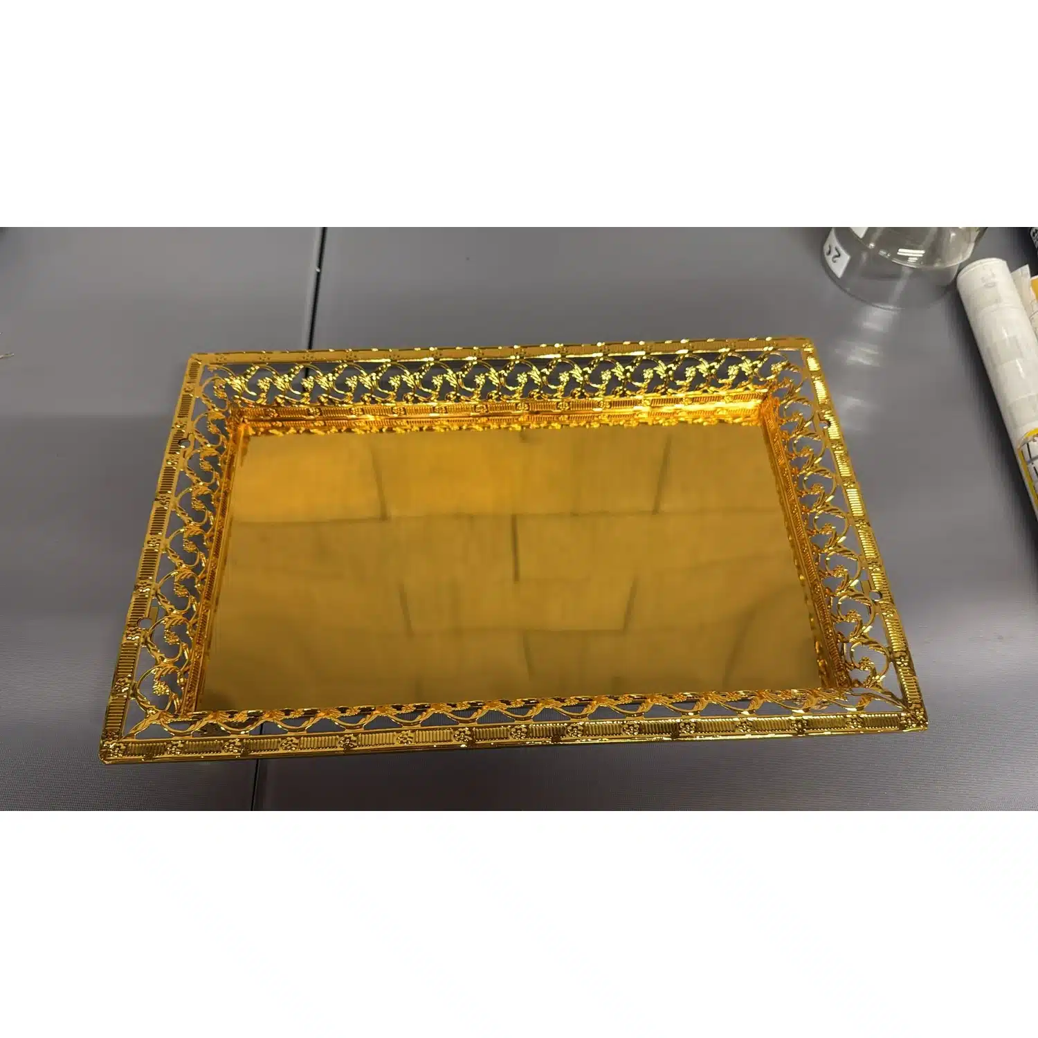 3700991404494-r1 Plateau de service dore rectangulaire a fond miroir 39 x 25 cm - Carrefour – Image 1