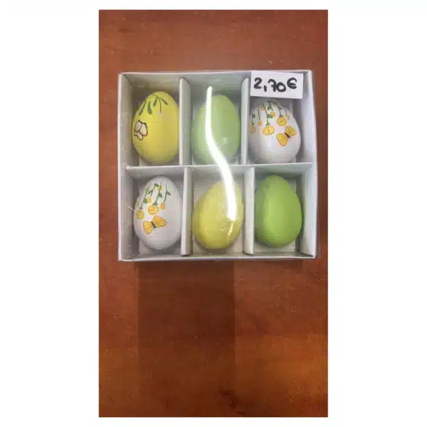 Œufs de Pâques décoratifs en bois - Lot de 6, tons jaune et vert