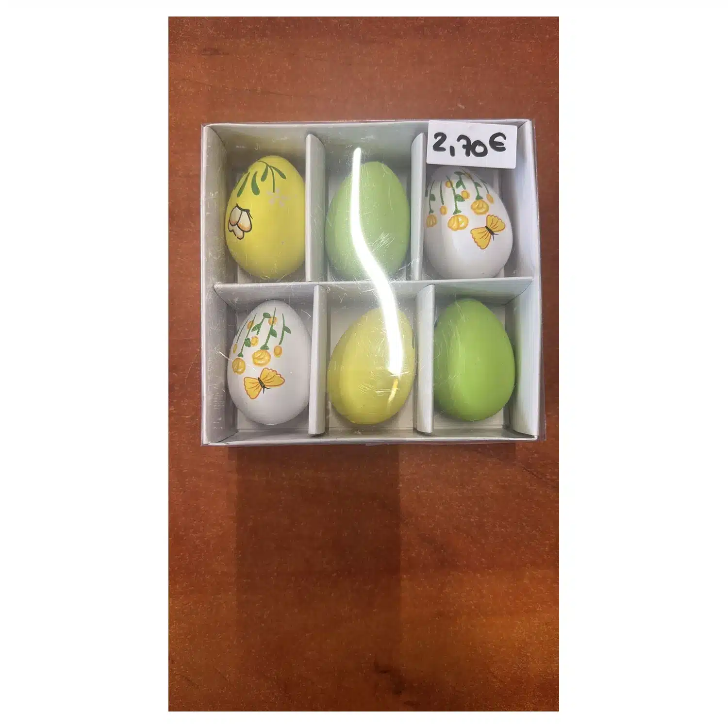 3701168956624 Œufs de Pâques décoratifs en bois - Lot de 6, tons jaune et vert – Image 1