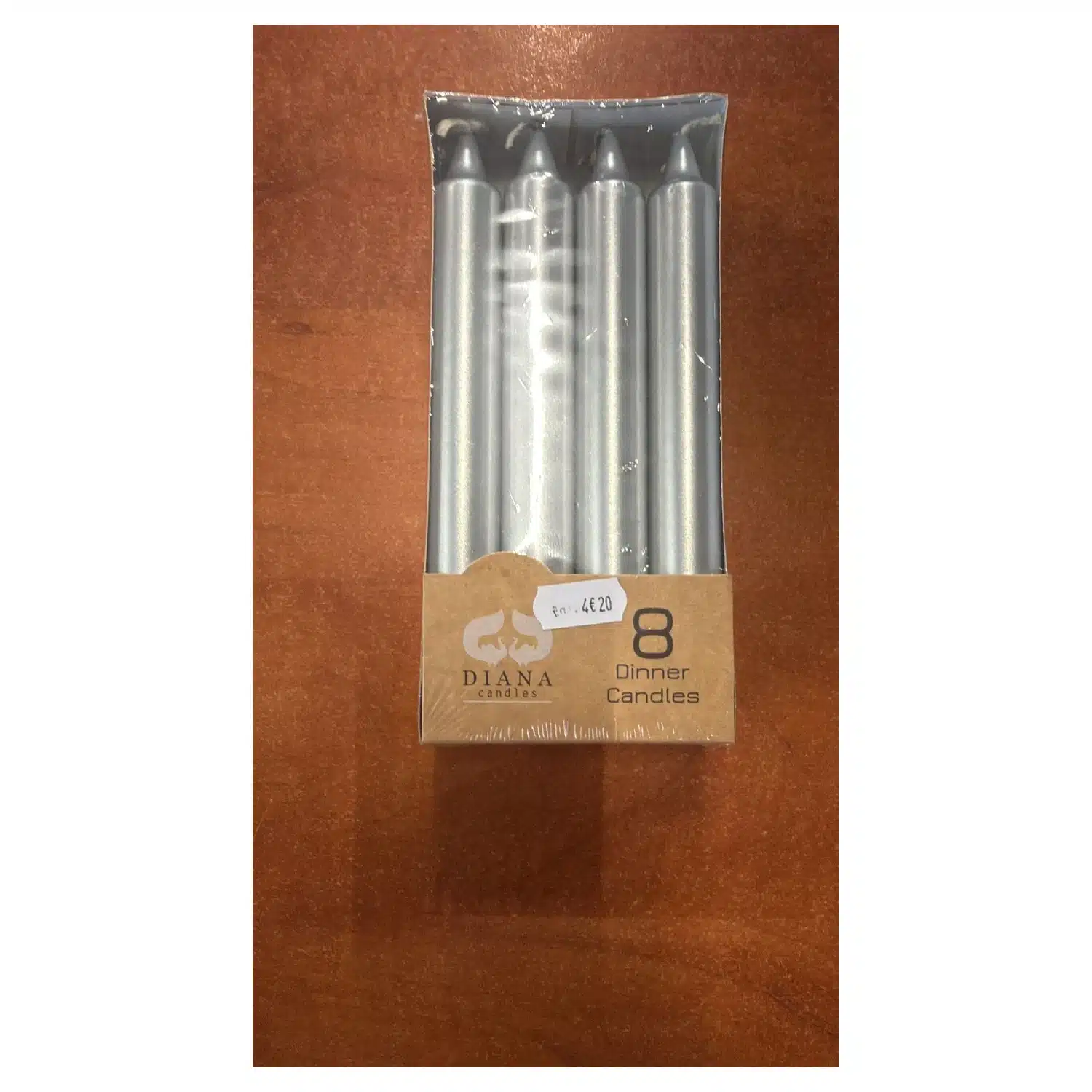 4750746037049 Lot de 8 bougies flambeau Diana Candles argentées - Dinner Candles – Image 1