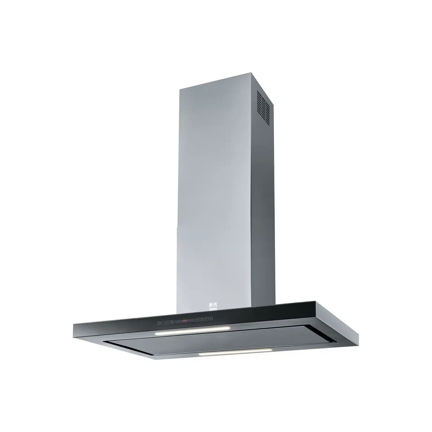 7612985627306 Hotte îlot OSMOSE 900 inox verre noir 90 cm 502 m³/h classe A+ - ROBLIN – Image 1