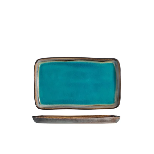 Assiette rectangulaire H&H Teide en grès bleu azur 14 x 24 cm