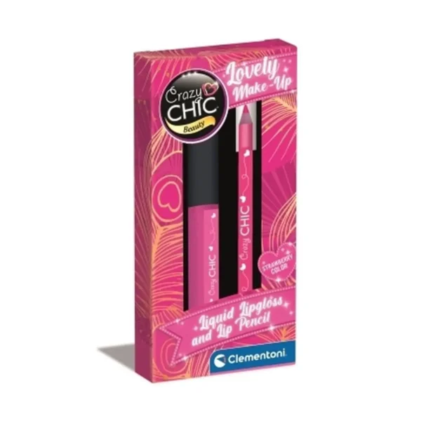 Clementoni Crazy Chic - Lot brillant à lèvres et crayon Pink Power, kit maquillage enfant dès 5 ans